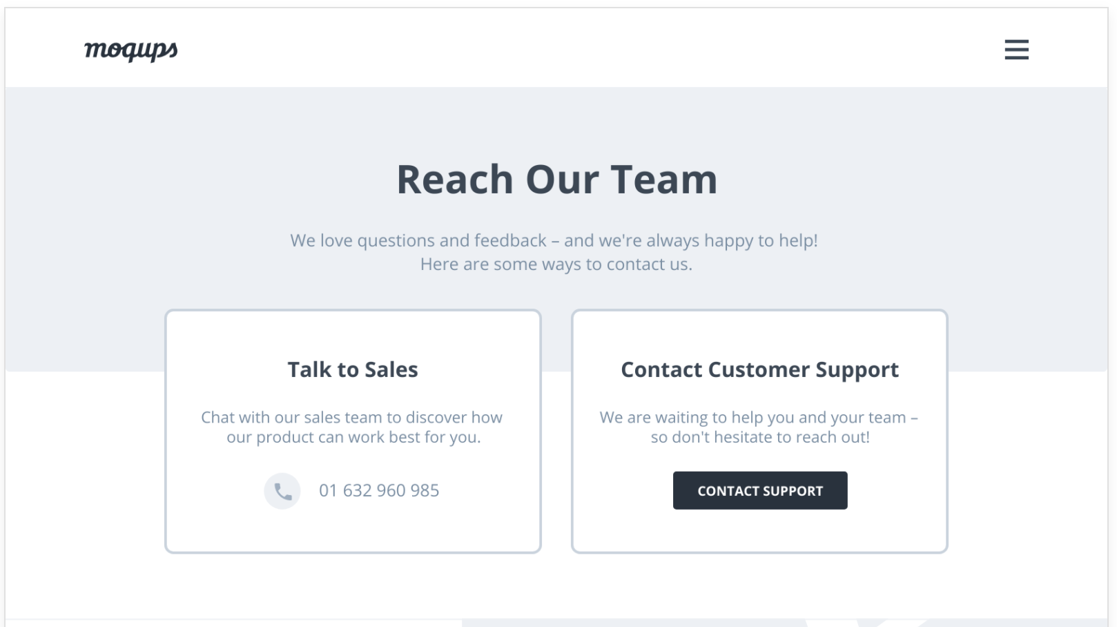 Contact landing page template